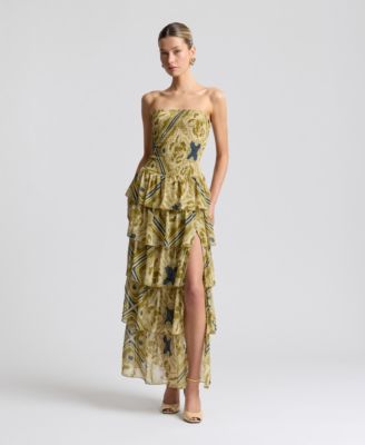 Avec Les Filles Women's Smocked-Bodice Strapless Maxi Dress