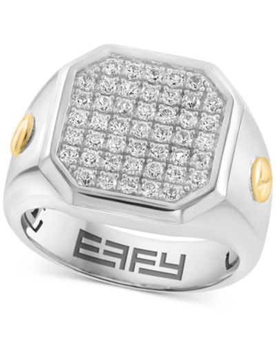 EFFY® Men's White Zircon Ring (1-1/2 ct. t.w.) Ring in Sterling Silver & 14k Gold