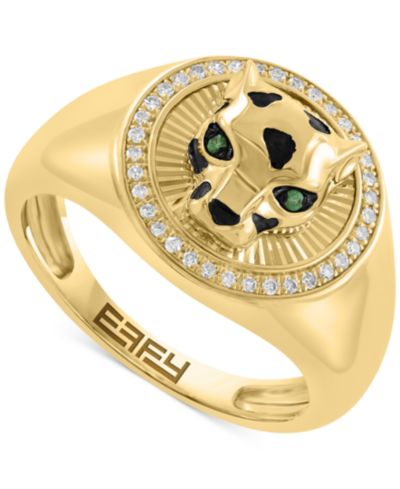 EFFY® Men's Diamond (1/6 ct. t.w.) & Tsavorite Accent Panther Ring in 14k Gold