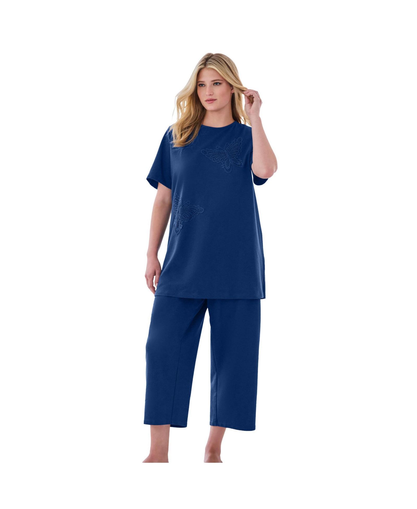 Dreams & Co. Plus Size Dreams and Co. 2-Piece Applique Capri