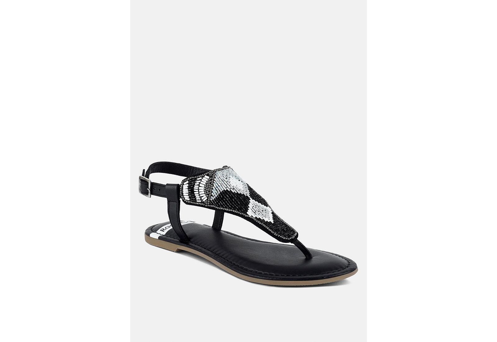 Chitra Pin Buckle Beaded Flat Sandals
