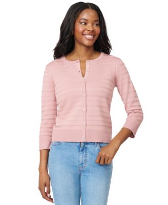 Melissa Paige Petite Ottoman-Rib 3/4-Sleeve Crewneck Cardigan