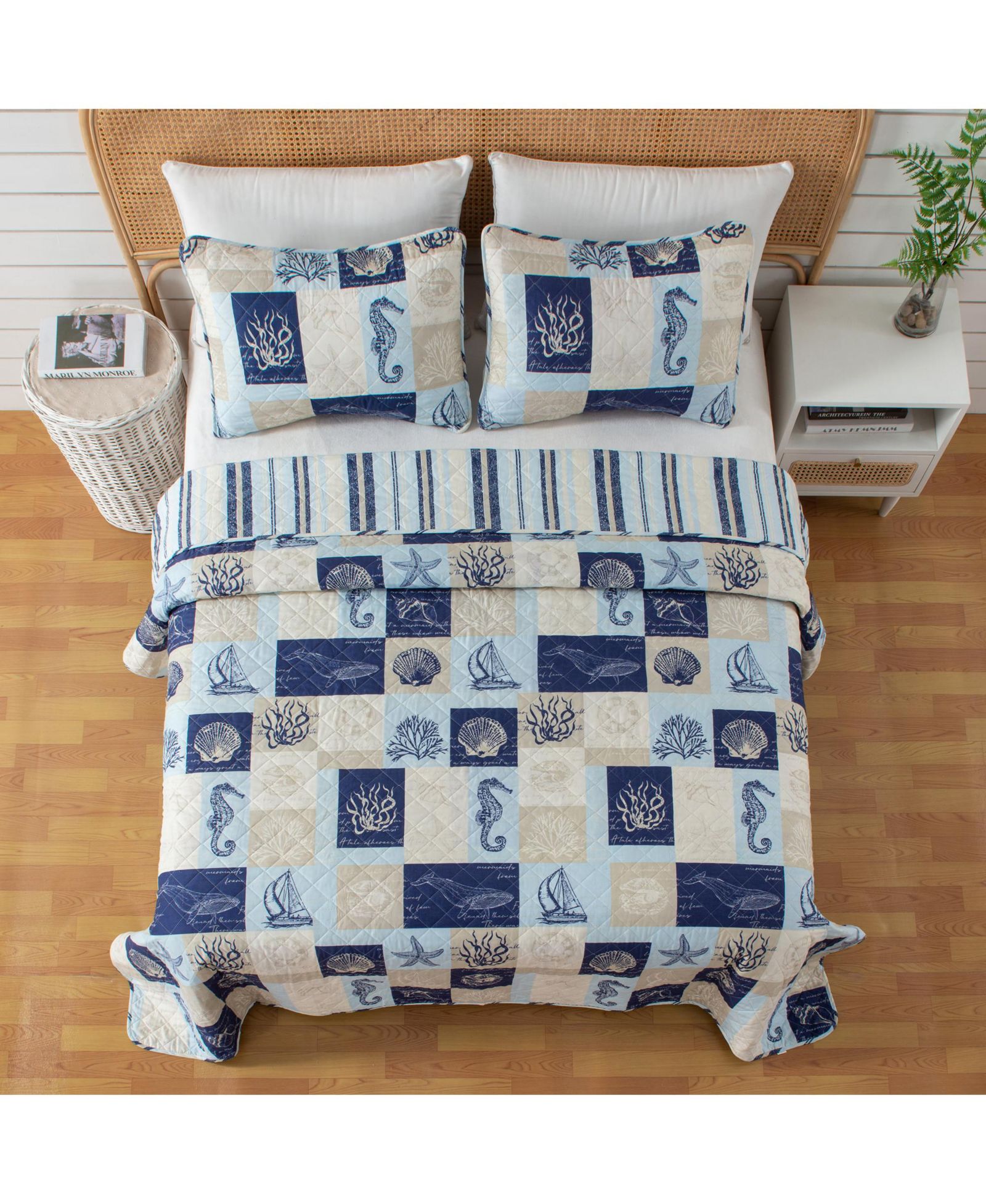 Linery & Co. Seashell Patchwork Microfiber 3 Pc Quilt & Sham Set