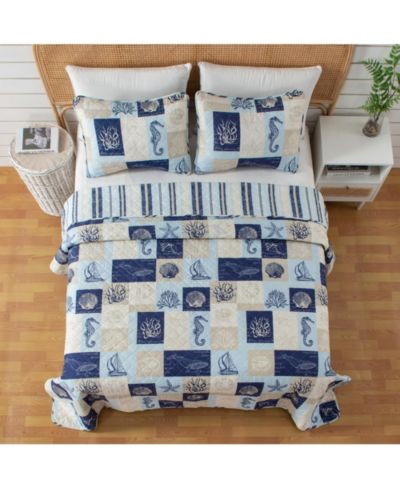 Linery & Co. Seashell Patchwork Microfiber 3 Pc Quilt & Sham Set