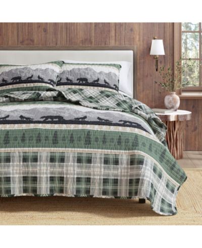 Linery & Co Mountain Scape & Plaid Microfiber Quilt Set with Shams