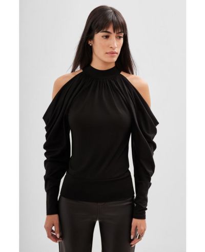 Marcella Women's Perry Halter-Neck Cold-Shoulder Draped Long-Sleeve Jersey Top