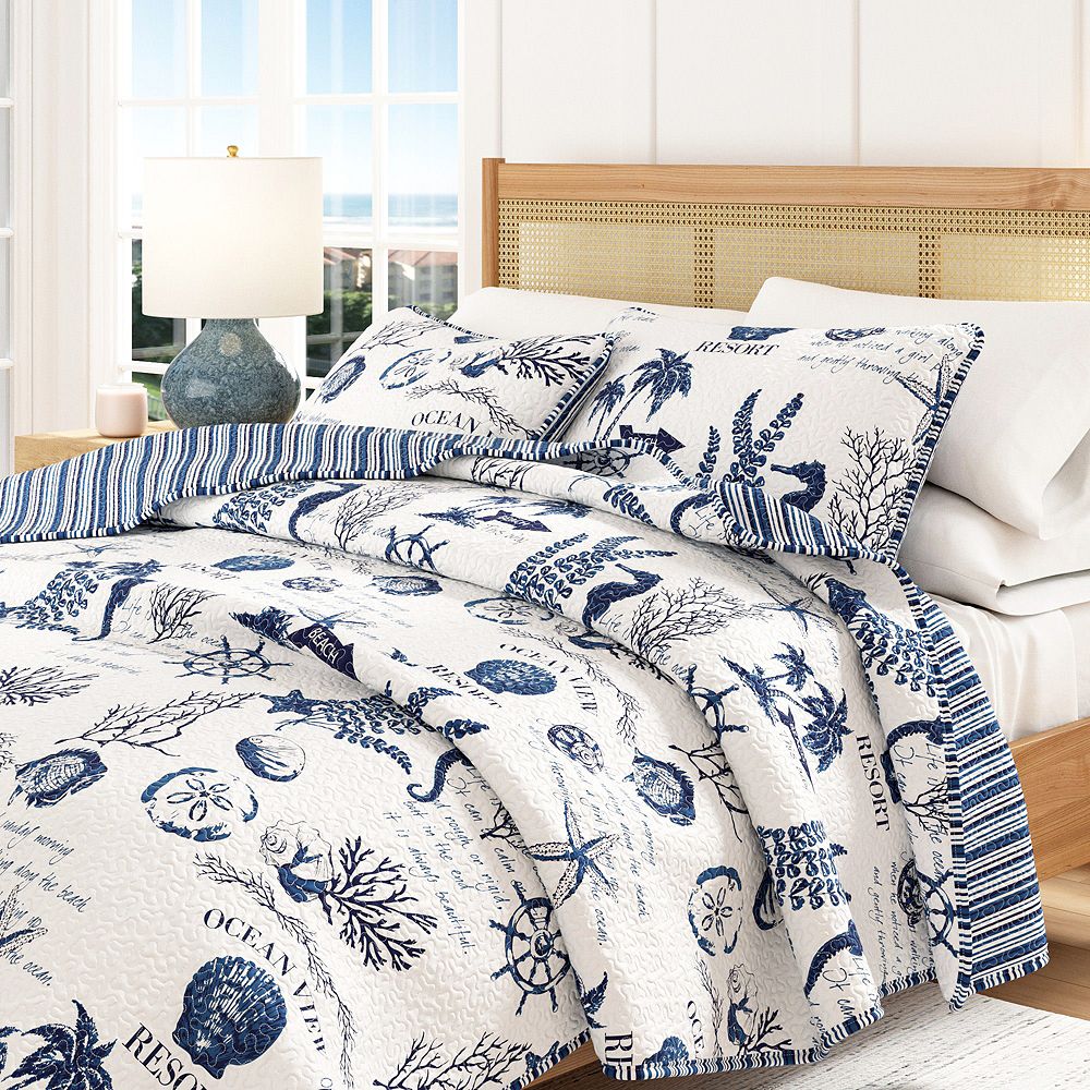 Linery & Co. комплект стеганого покрывала из микрофибры с наволочками Navy Nautical Pattern