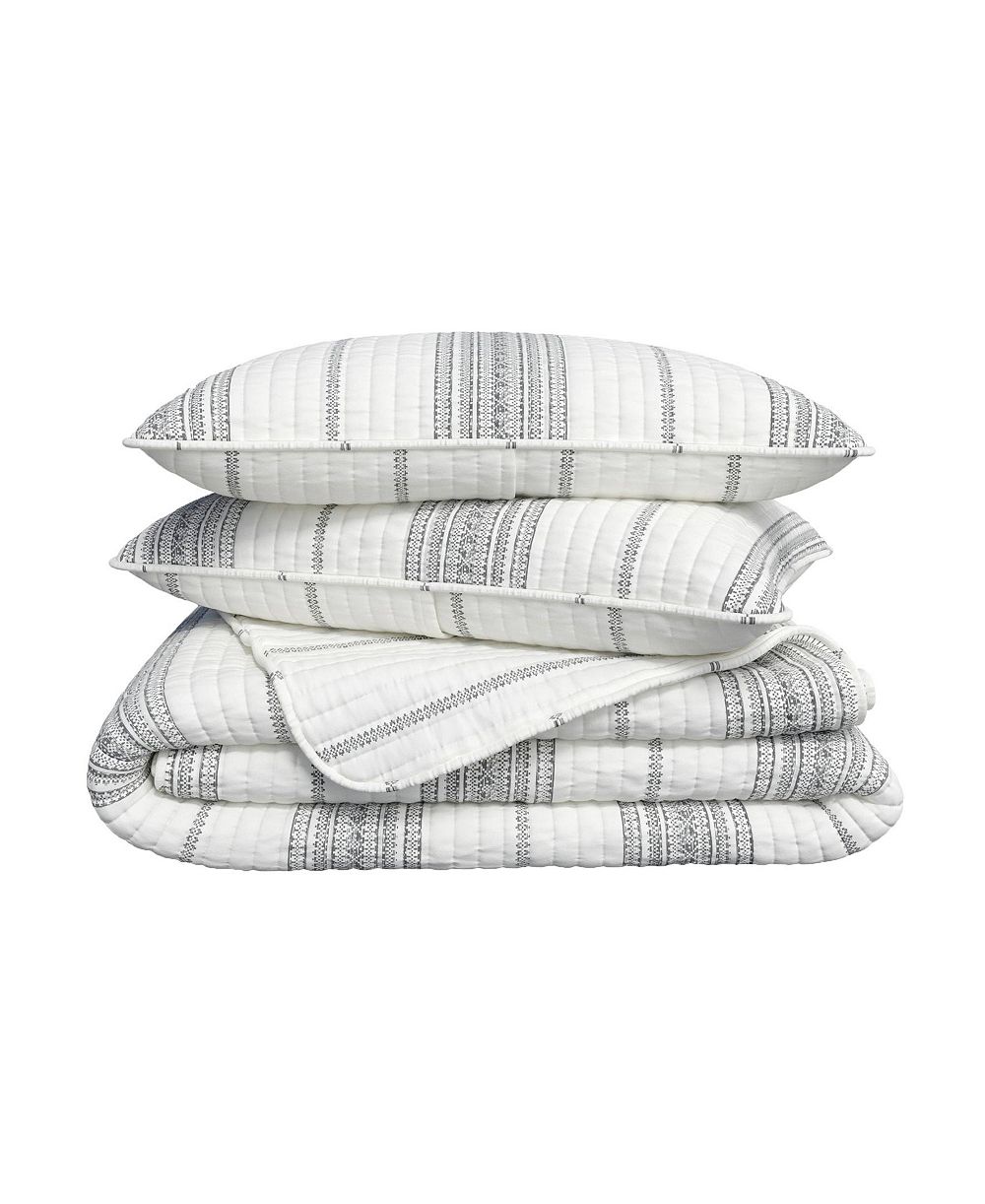 Linery and Co. Farmhouse Stripe Microfiber Quilt Set With Shams