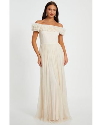 QUIZ Women's Mesh Bardot Maxi Dress