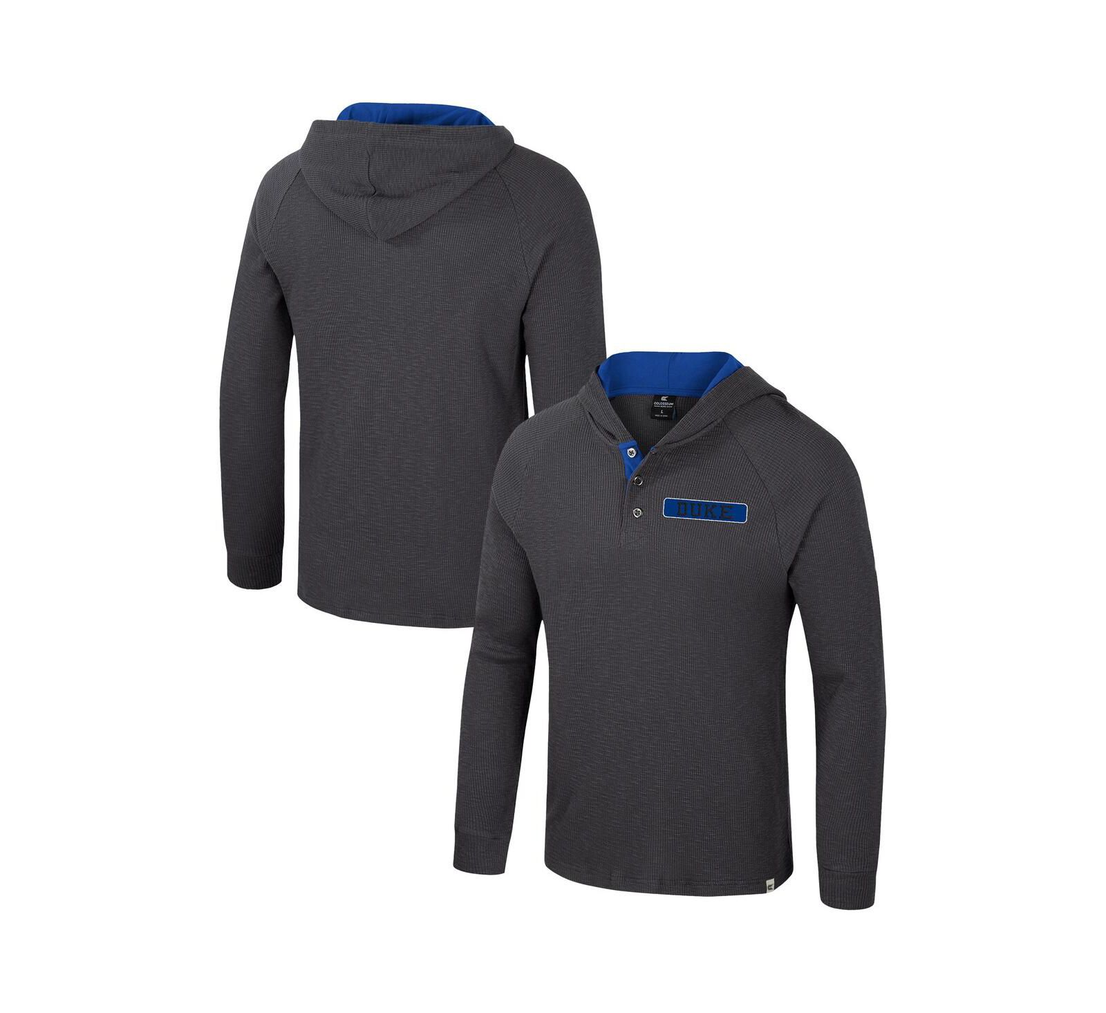 Colosseum Men's Charcoal Duke Blue Devils DuJour Raglan Long Sleeve Henley Hoodie T-Shirt