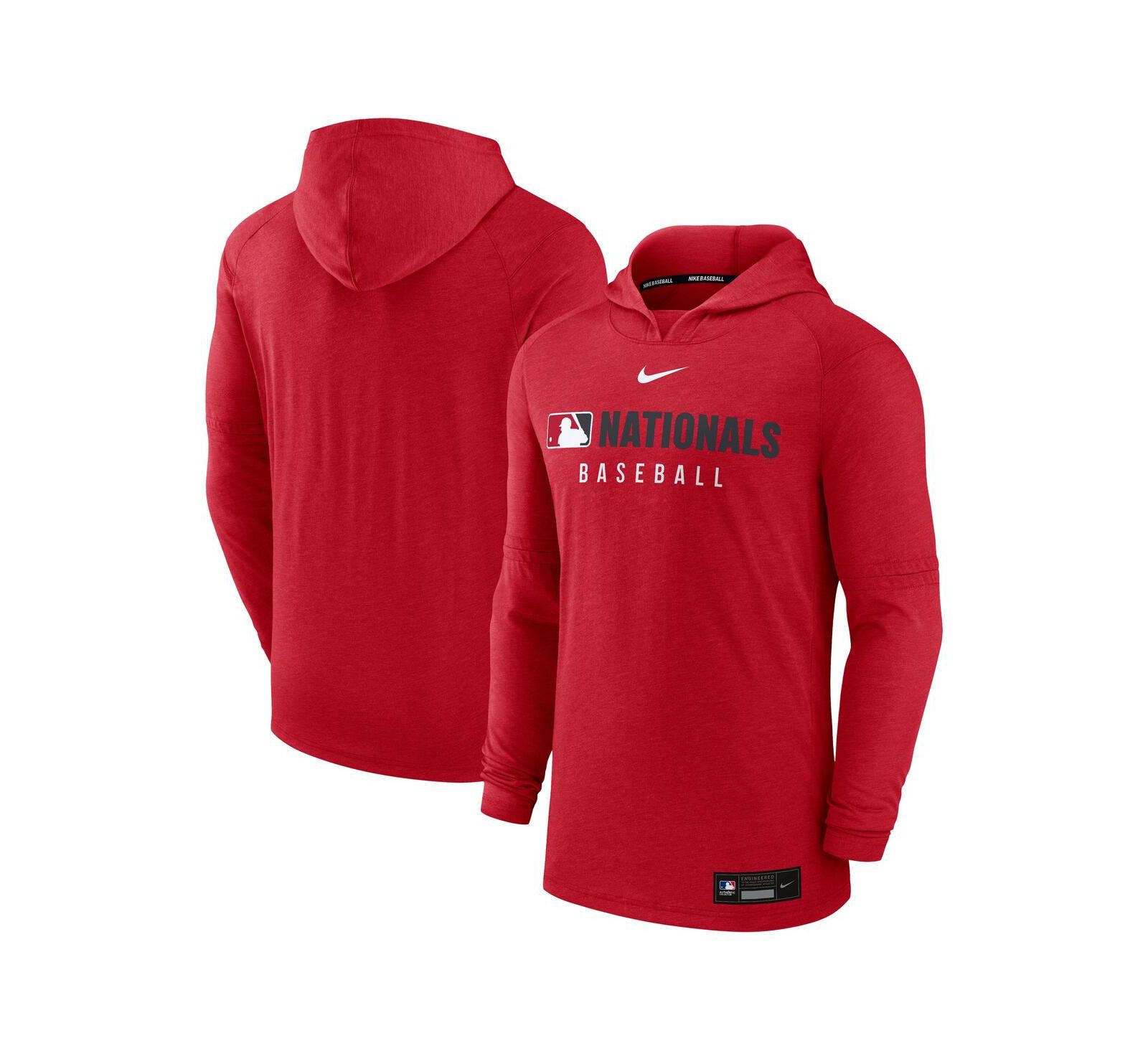 Мужское худи Nike Heather Red Washington Nationals Authentic Collection Tri-Blend Performance Pullover Hoodie