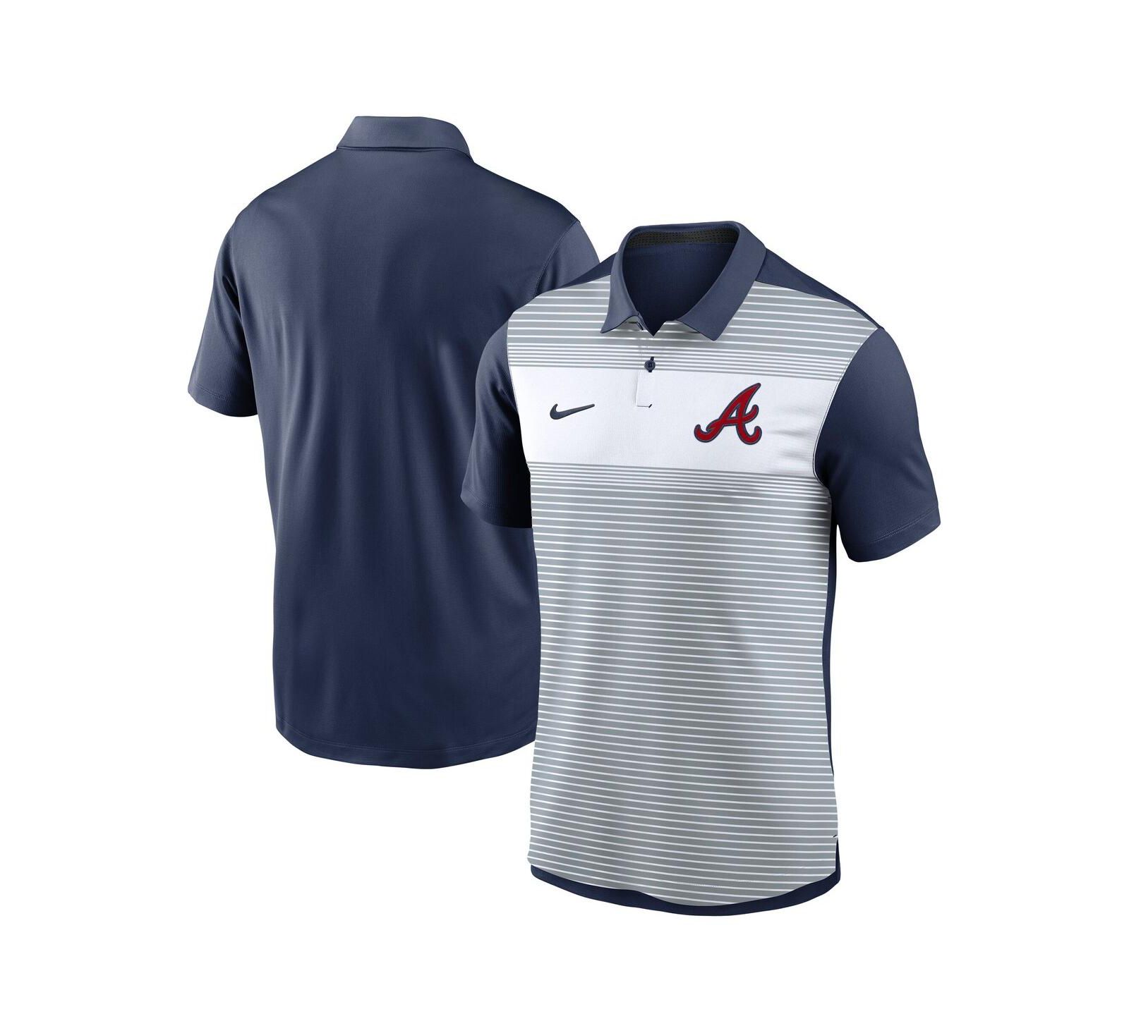 Nike Men's White/Navy Atlanta Braves Vapor Striped Performance Polo Shirt