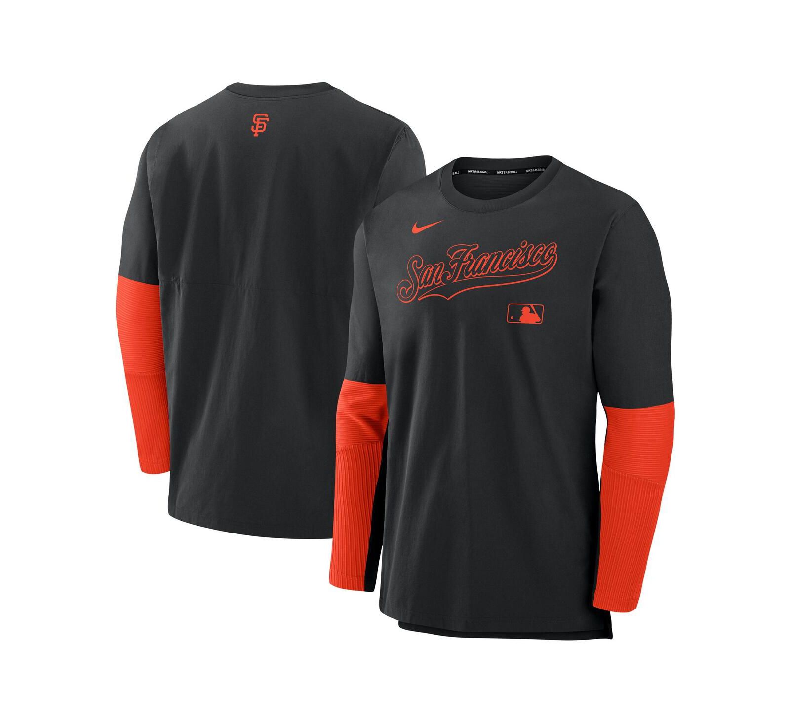 Nike Men's Black/Orange San Francisco Giants Authentic Collection Lightweight Player Tri-Blend Performance Pullover Sweatshirt
