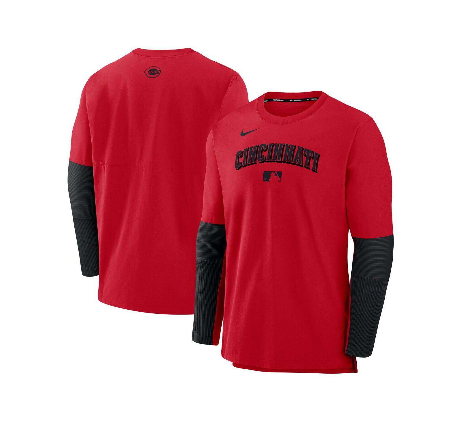 Nike Men's Red/Black Cincinnati Reds Authentic Collection Lightweight Player Tri-Blend Performance Pullover Sweatshirt