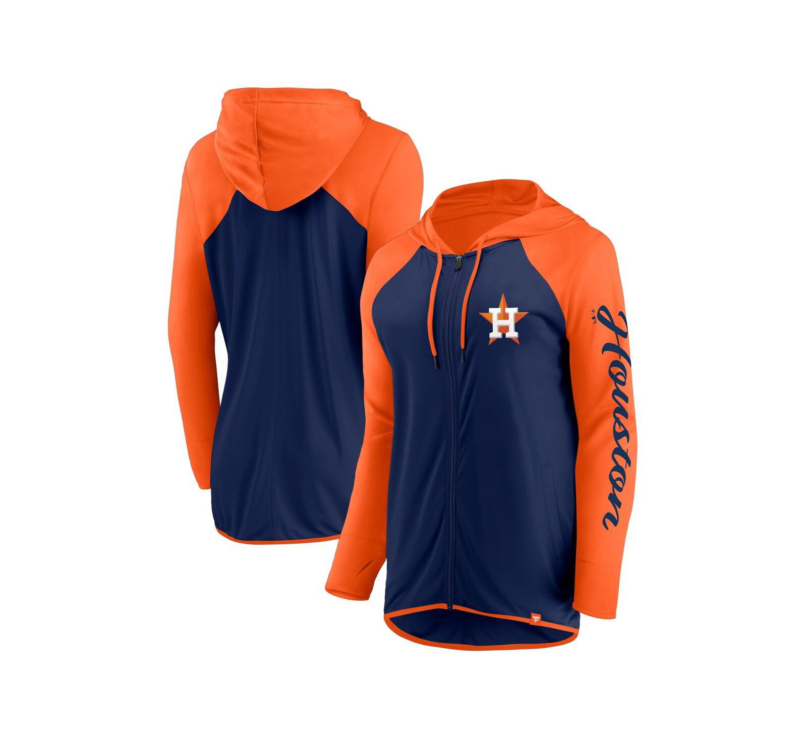 Женская толстовка Fanatics Navy/Orange Houston Astros Script Sleeve Full-Zip Hoodie