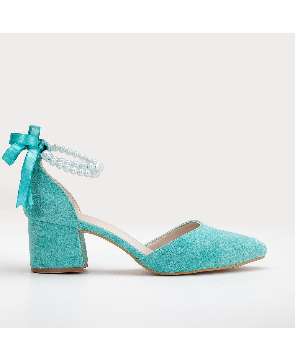 Forever & Always Shoes Women's Miranda Low Block Heels with Pearls