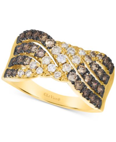 Le Vian® Chocolate Ombré Diamond Multirow Crossover Ring (1-1/6 ct. t.w.) in 14k Gold