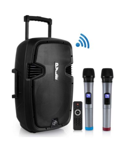 Портативная Bluetooth колонка Pyle 15", с двумя беспроводными микрофонами, 1600W