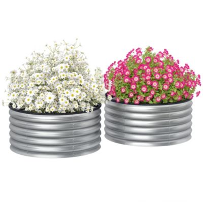 Outsunny Raised Garden Beds, Set of 2 Galvanized Planter Boxes, Φ3' x 1.4'