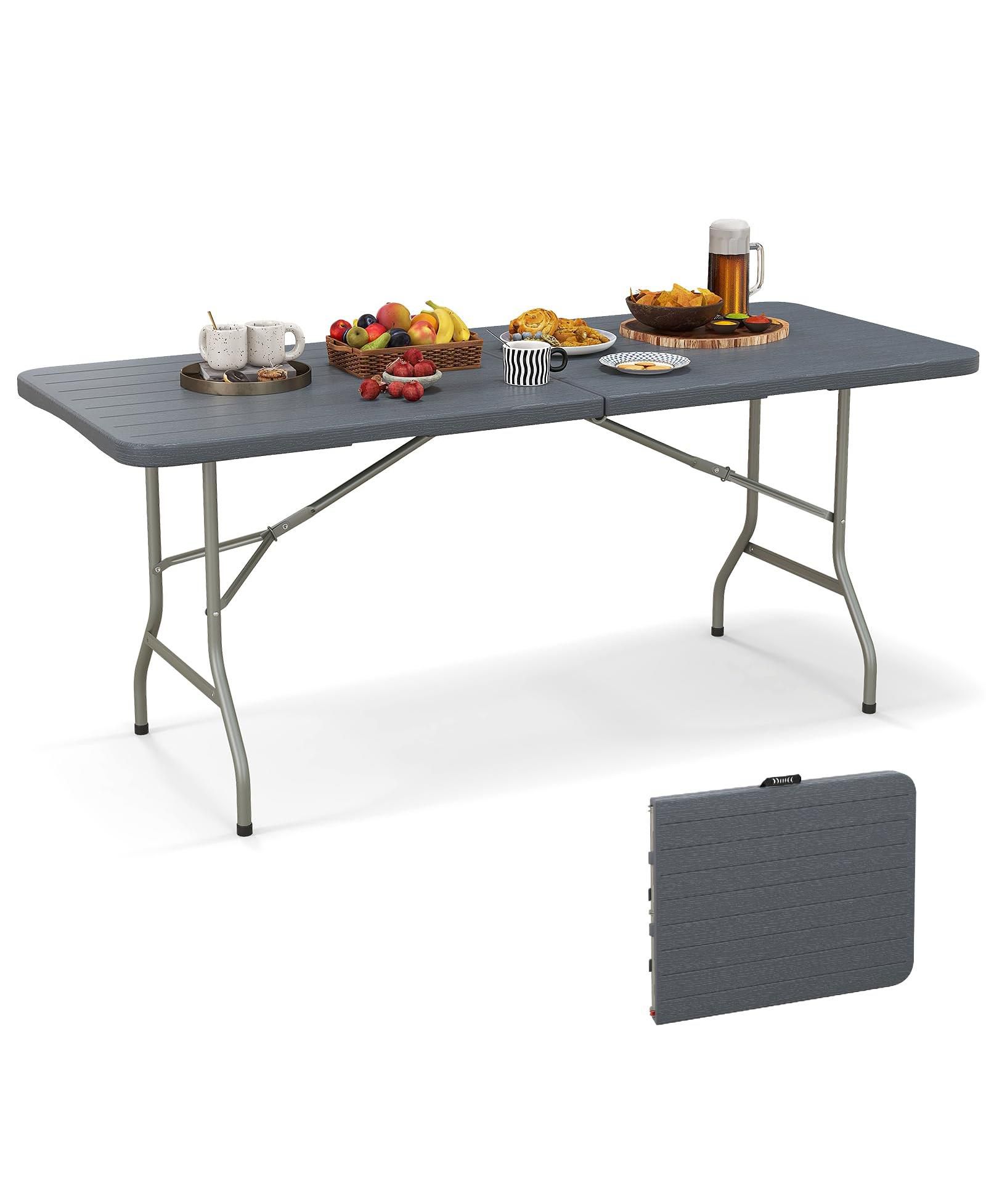 6 ft Portable Folding Table 350 LBS Fold-in-Half Table with HDPE Tabletop