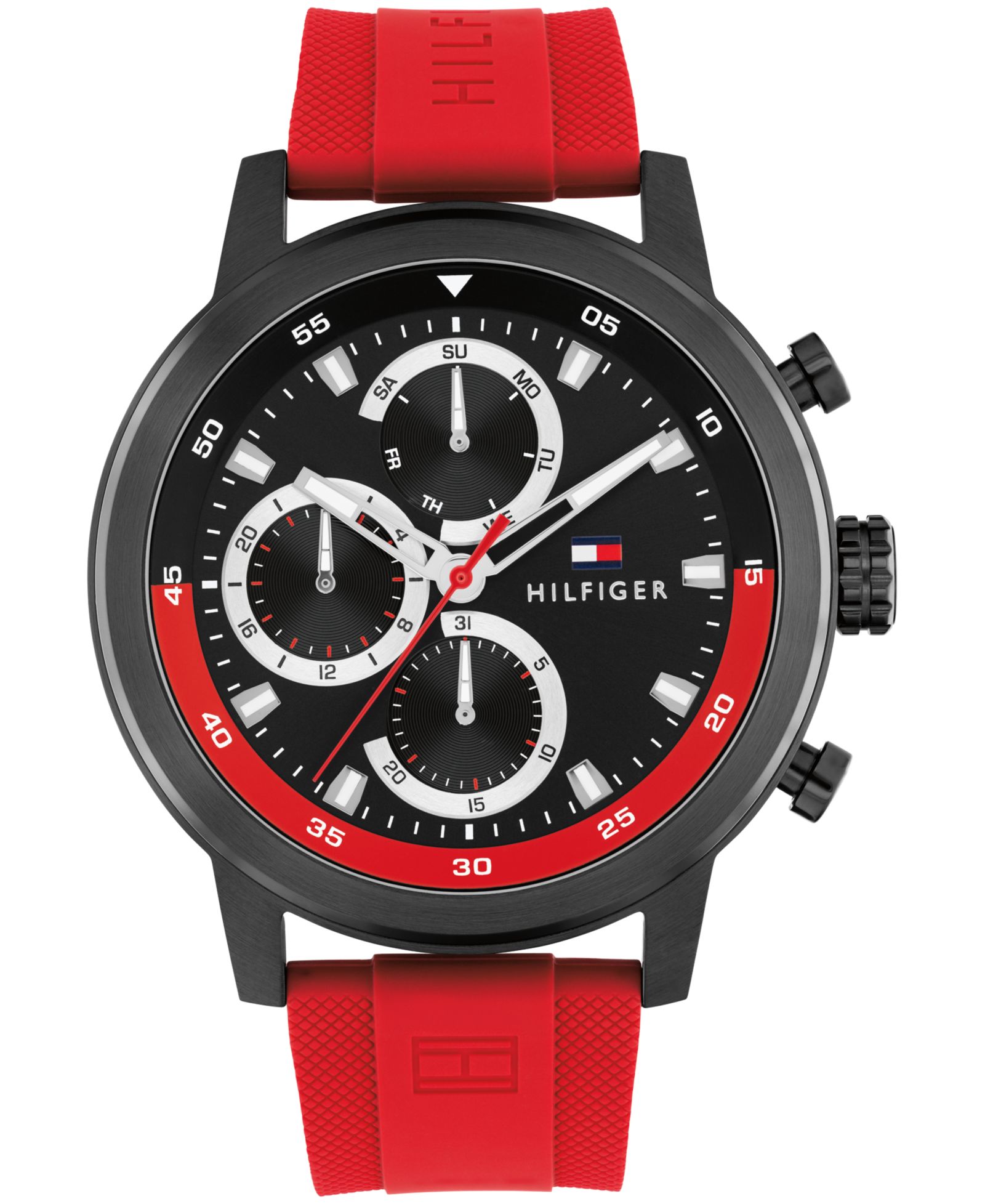 Мужские часы Tommy Hilfiger Multifunction Red Silicone Strap, 46mm