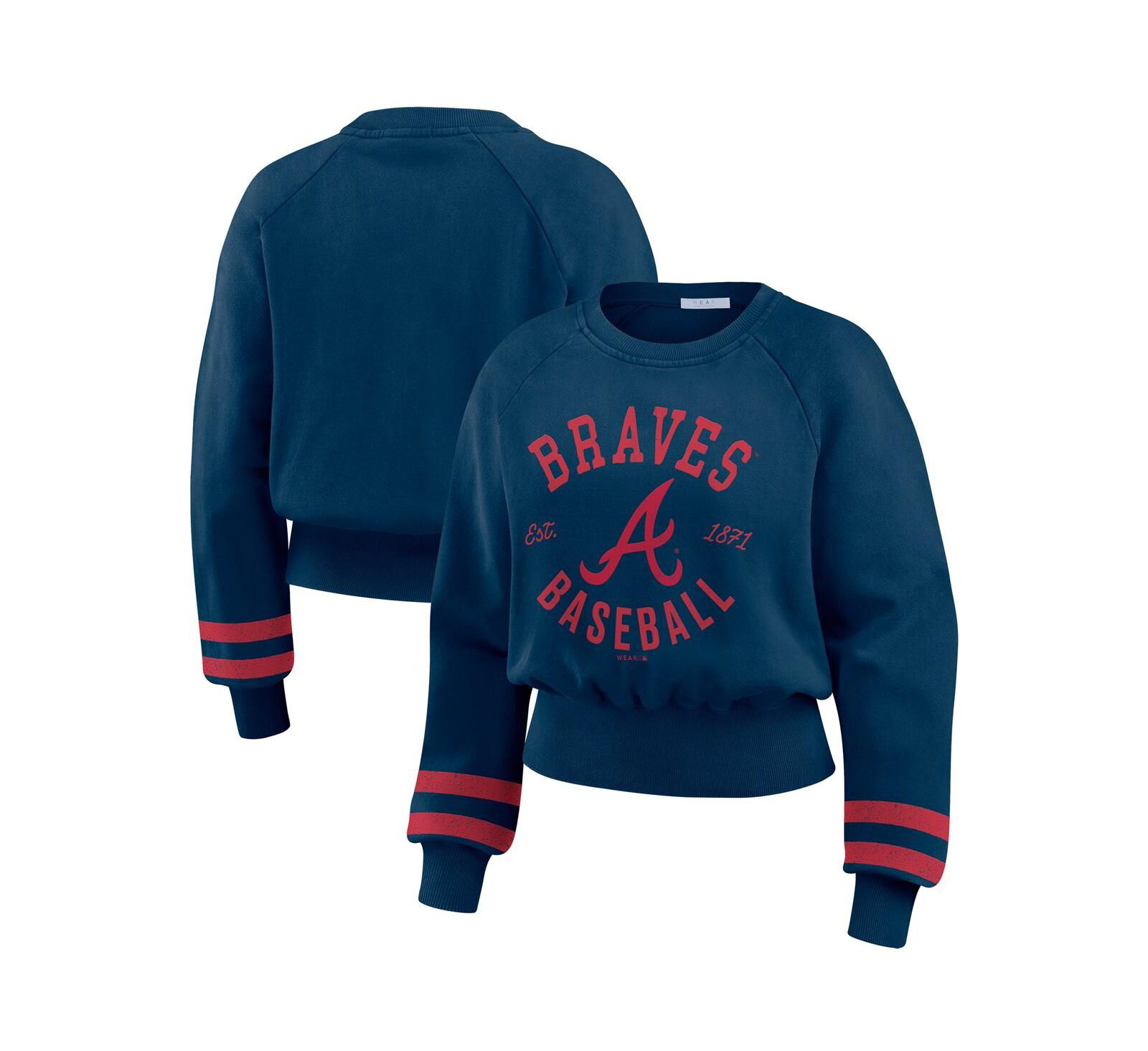 Женское укороченное свитшот-толстовка WEAR by Erin Andrews Navy Atlanta Braves Vintage Washed