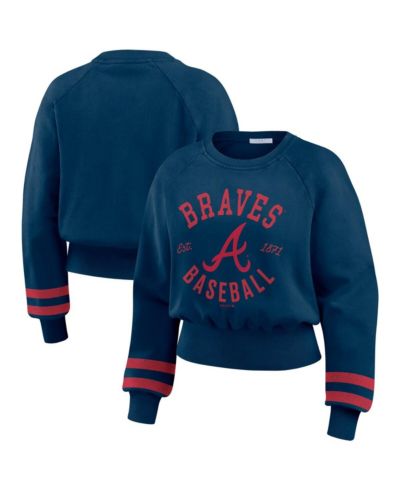 Женское укороченное свитшот-толстовка WEAR by Erin Andrews Navy Atlanta Braves Vintage Washed