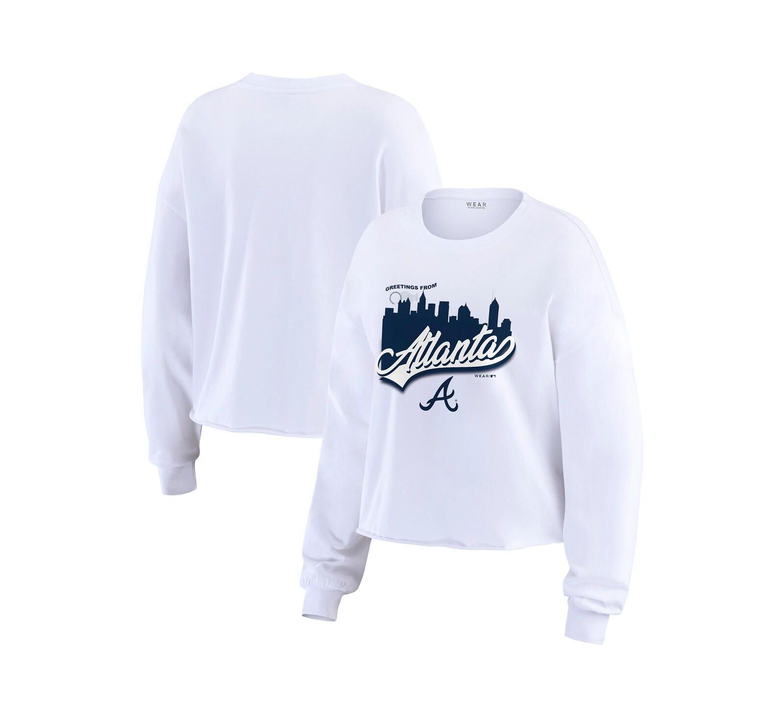 WEAR by Erin Andrews Women's White Atlanta Braves Domestic Postcard Long Sleeve T-Shirt