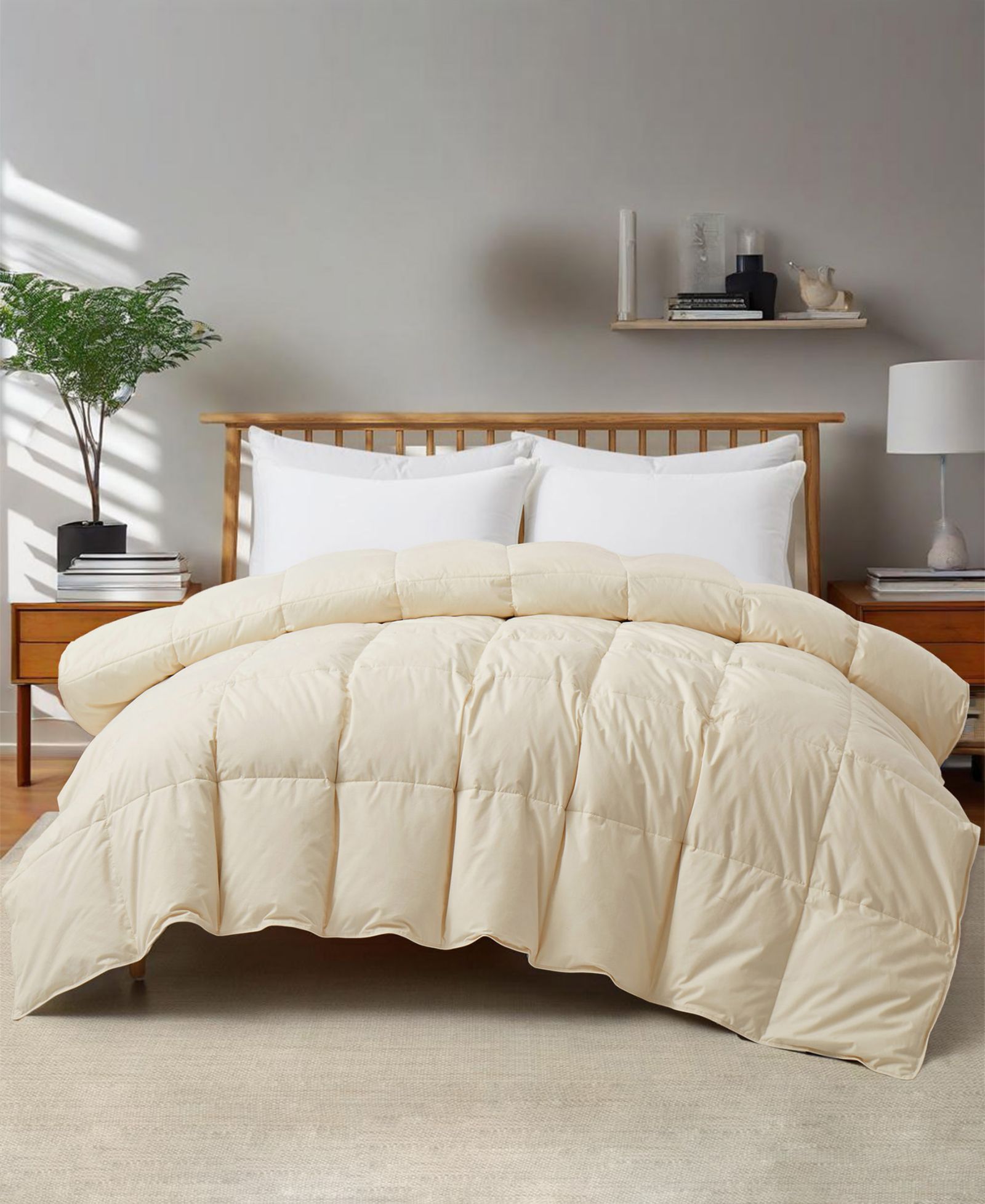 UNIKOME Luxurious Comfort Cotton Goose Down Feather Comforter, Full/Queen