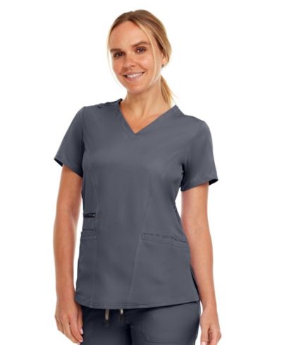 Medichic Plus Size Ruth 3-Pocket Multi Stitch V-Neck Scrub Top, Pewter, 3X Large