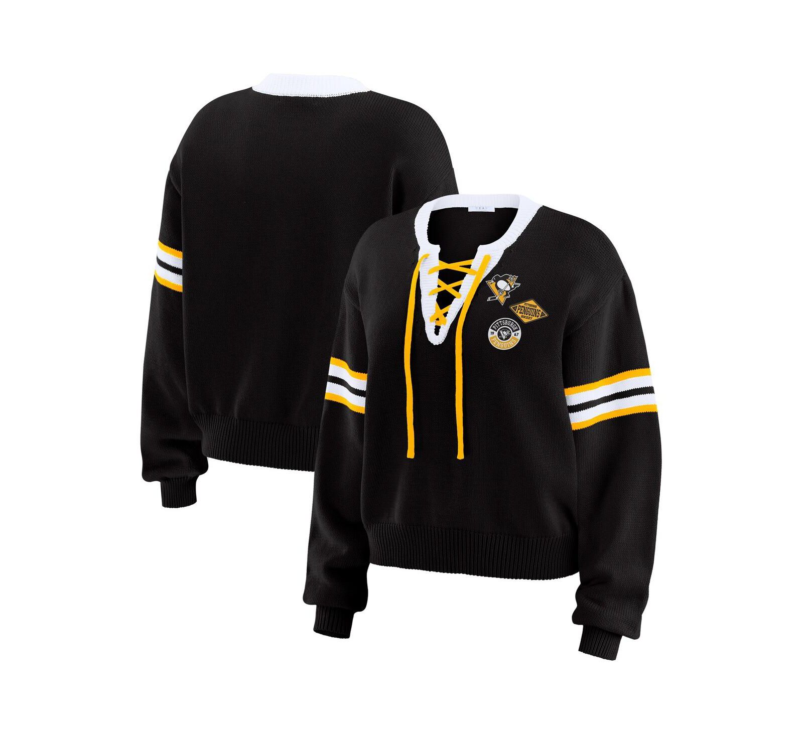 WEAR by Erin Andrews Женский укороченный вязаный свитер с завязками Black Pittsburgh Penguins