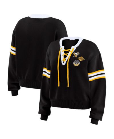 WEAR by Erin Andrews Женский укороченный вязаный свитер с завязками Black Pittsburgh Penguins