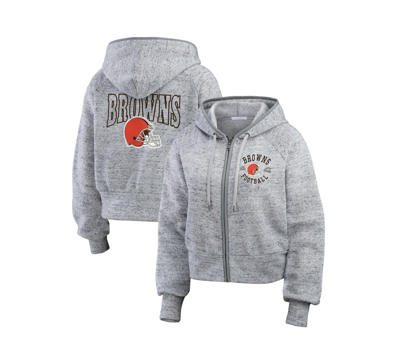 Женское худи WEAR by Erin Andrews Heather Gray Cleveland Browns Speckled Fleece Cropped Full-Zip