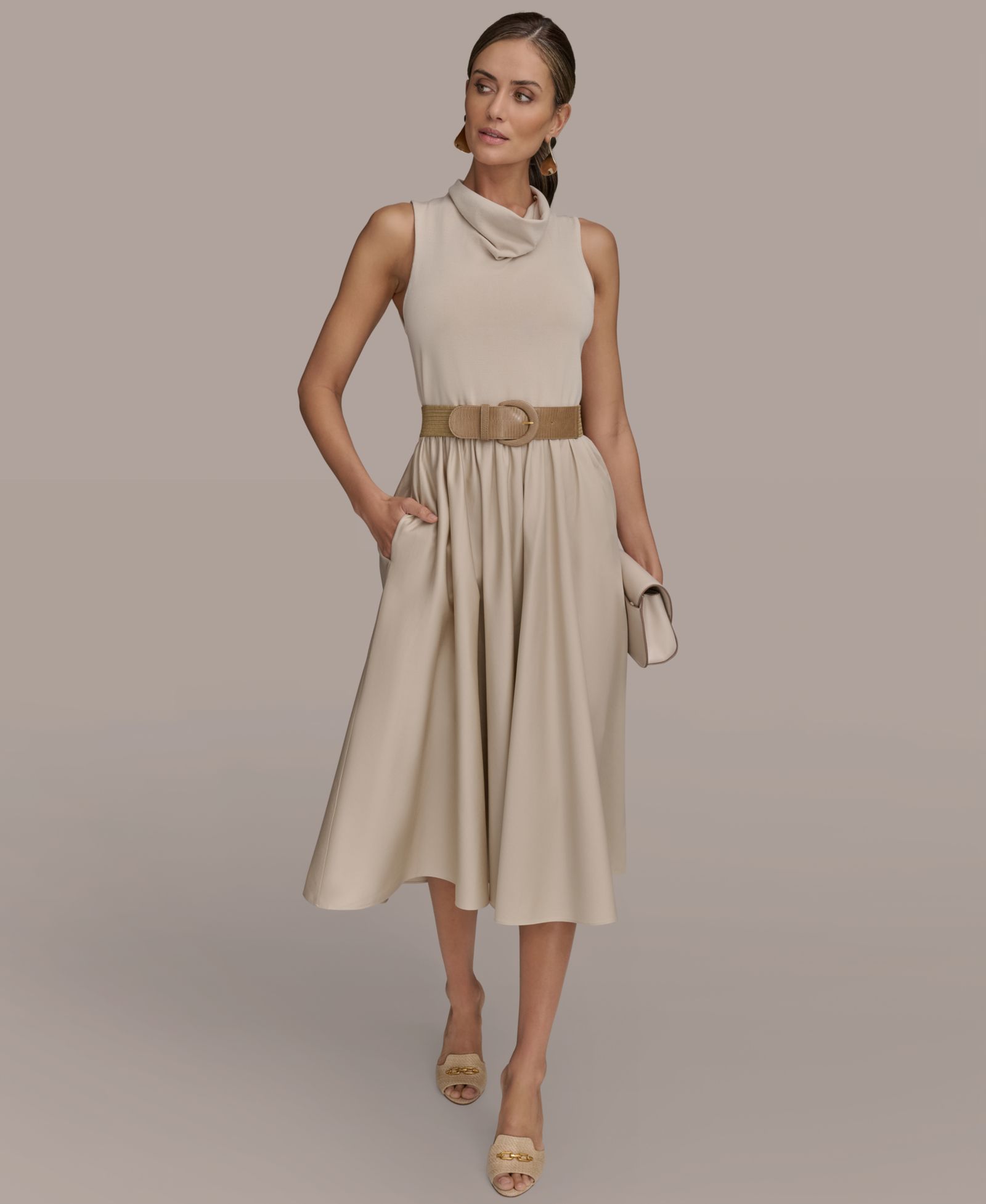 Женское миди-платье Donna Karan New York Mixed-Media с поясом
