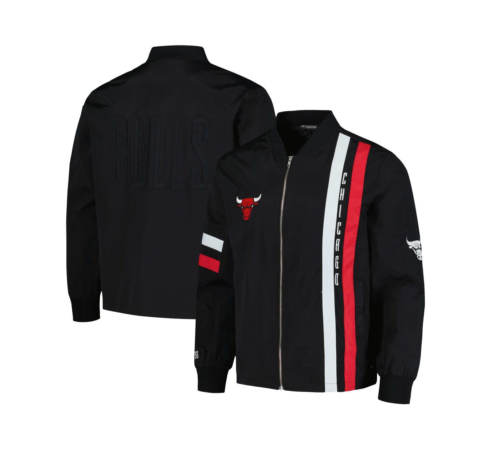 The Wild Collective Men's and Women's Black Chicago Bulls Stitch Applique Full-Zip Bomber Jacket