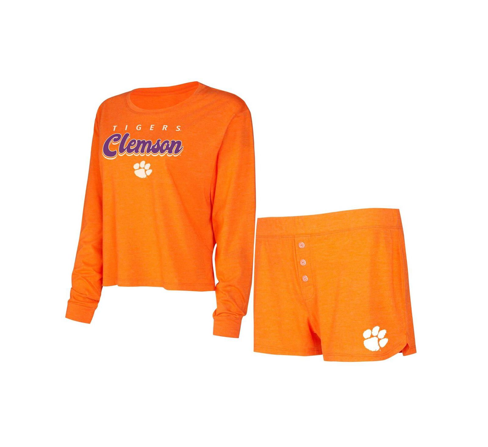 Concepts Sport Women's Orange Clemson Tigers Team Color Long Sleeve T-Shirt and Shorts Set