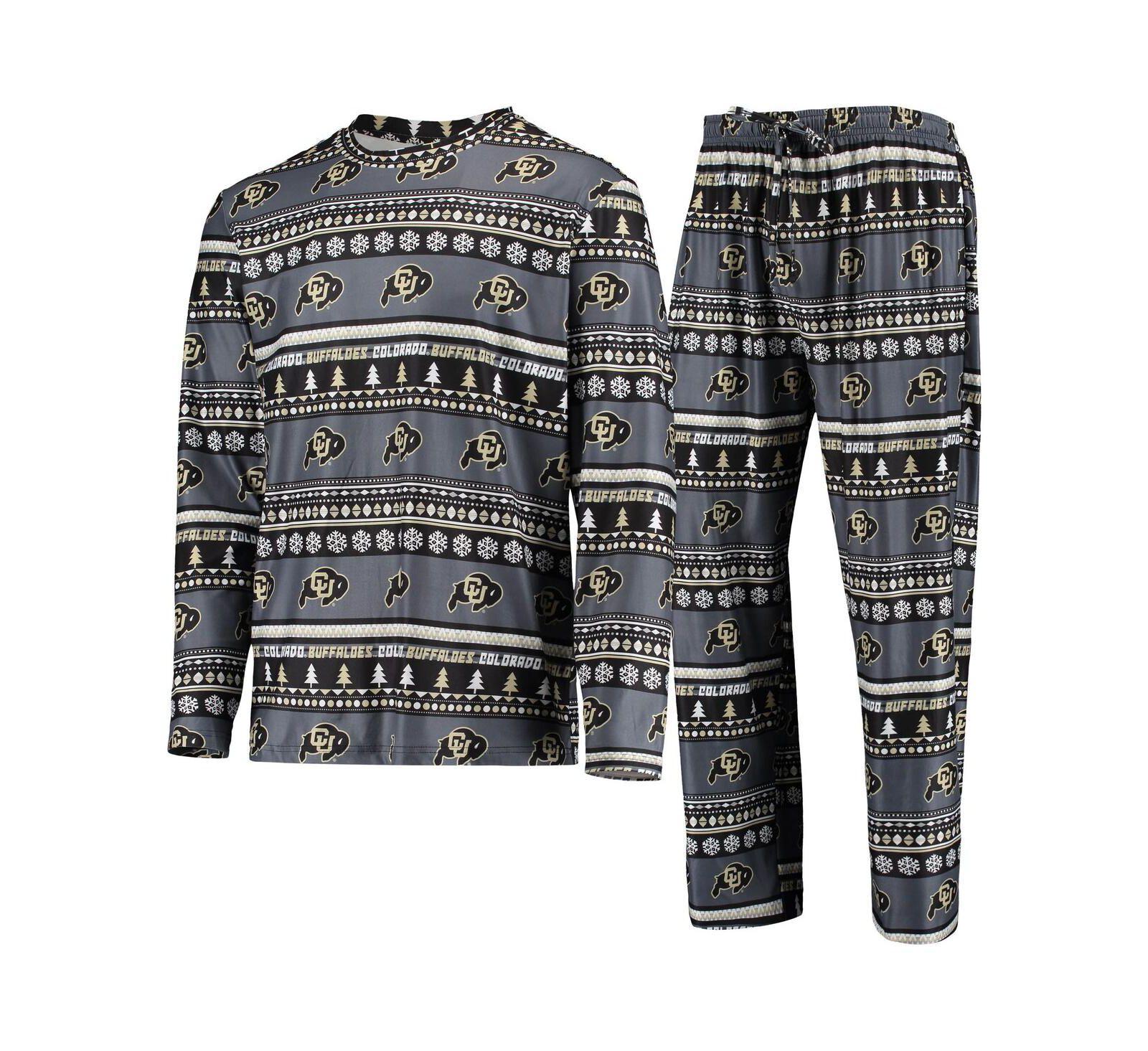 Concepts Sport Men's Black Colorado Buffaloes Ugly Sweater Long Sleeve T-Shirt and Pants Sleep Set