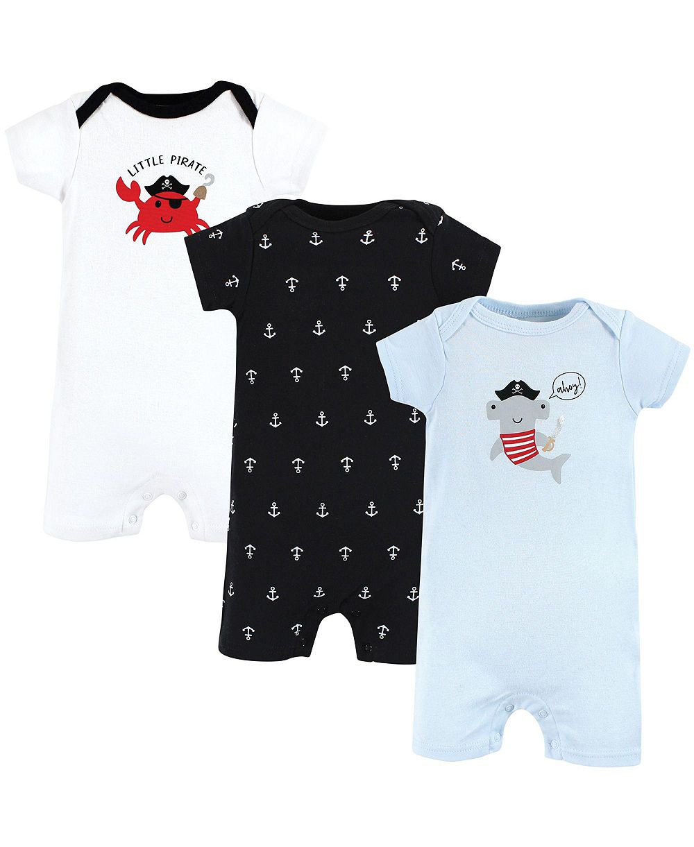 Hudson Baby Cotton Rompers, Pirate Shark