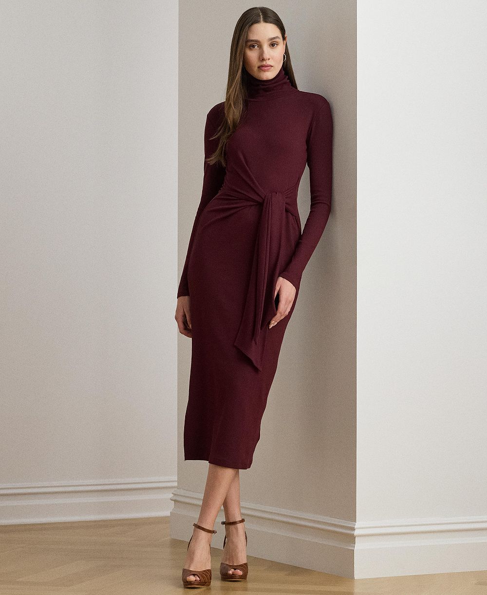 Lauren Ralph Lauren Women's Tie-Front Turtle Neck Dress