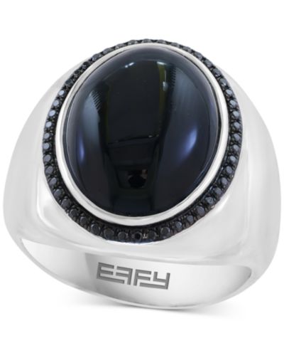 EFFY® Men's Onyx (17 x 12-1/2mm) & Black Spinel (1/4 ct. t.w.) Oval Statement Ring in Sterling Silver