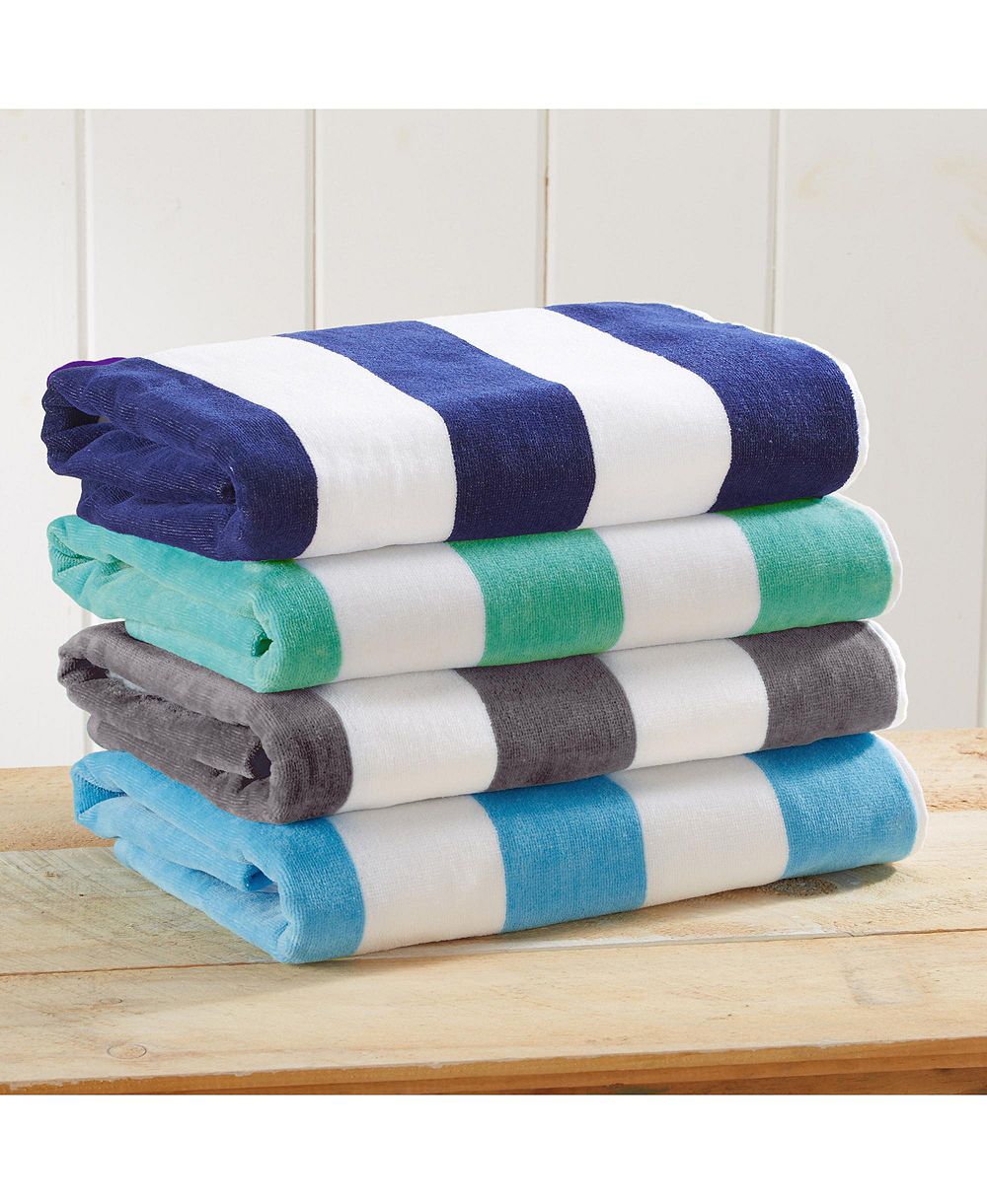 Linery & Co 100percentage  Cotton Velour Cabana Stripe Oversized Beach Towel, 4 Pack 35" x 70"