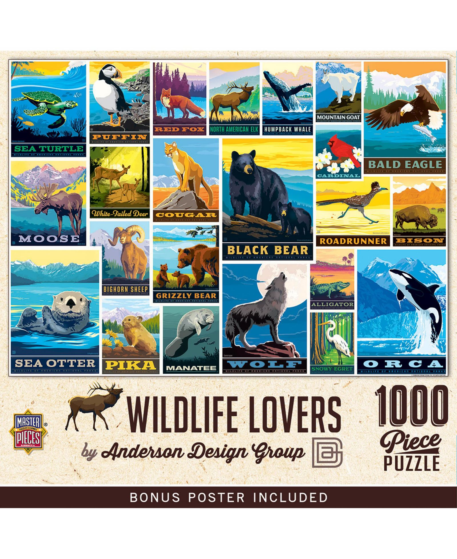Masterpieces Puzzles Vintage Posters Wildlife 1000 Piece Puzzle, Ages 14+
