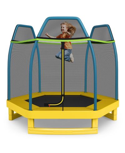 KUYOTQ 7ft Kids Trampoline with Safety Net, Heavy Duty Steel Frame, Indoor/Outdoor Mini Trampoline for Ages 3-8