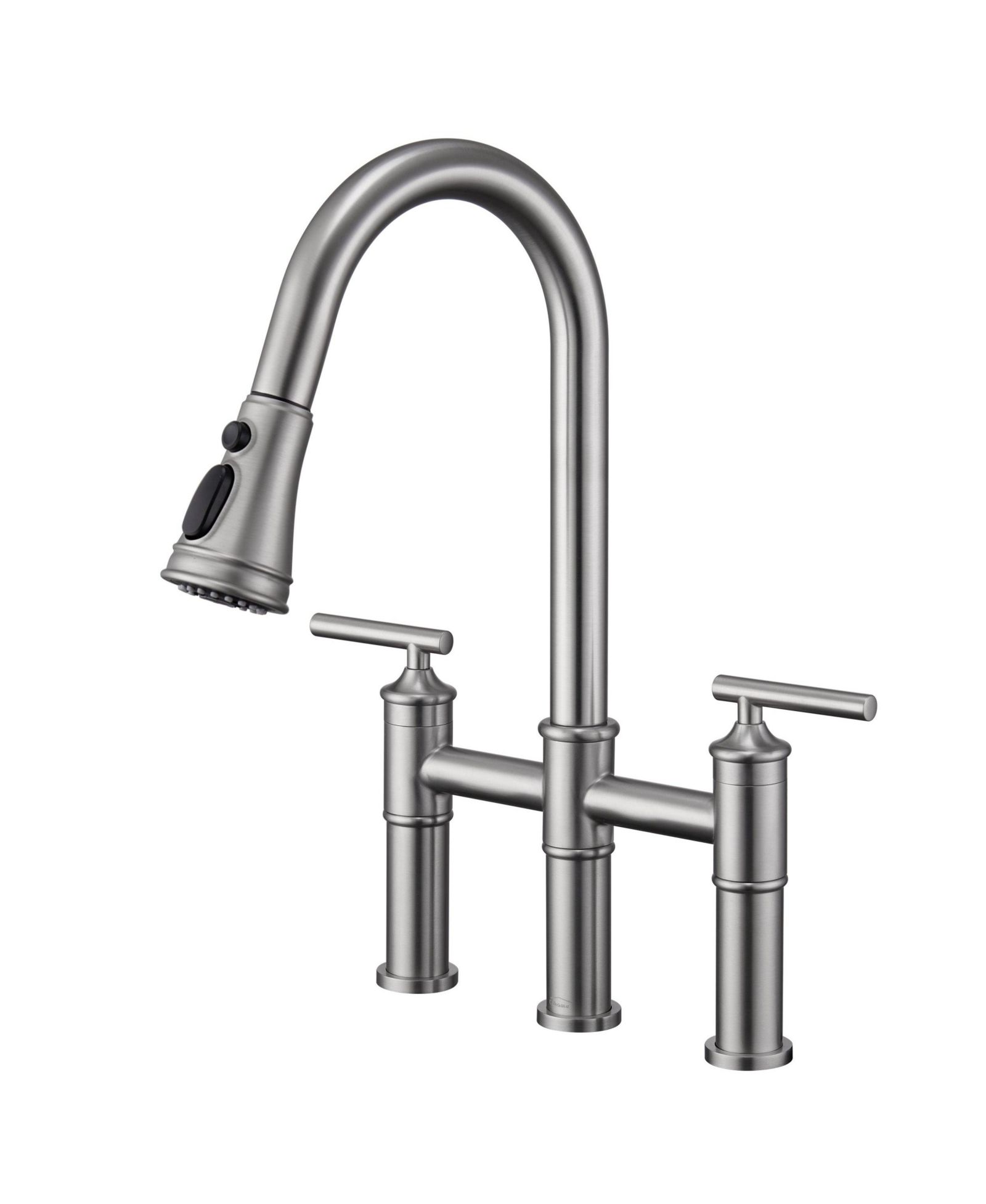 Boyel Living 23.6" Bridge Kitchen Faucet with Pull Down Sprayer Bridge Faucet 3 Holes Double Handle Kitchen Faucet Brass Kitchen Faucets