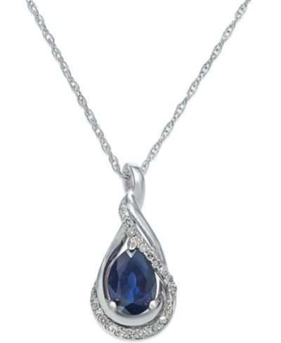 Подвеска с сапфиром (9/10 ct. t.w.) и бриллиантовым акцентом 18" Necklace в 14k White Gold