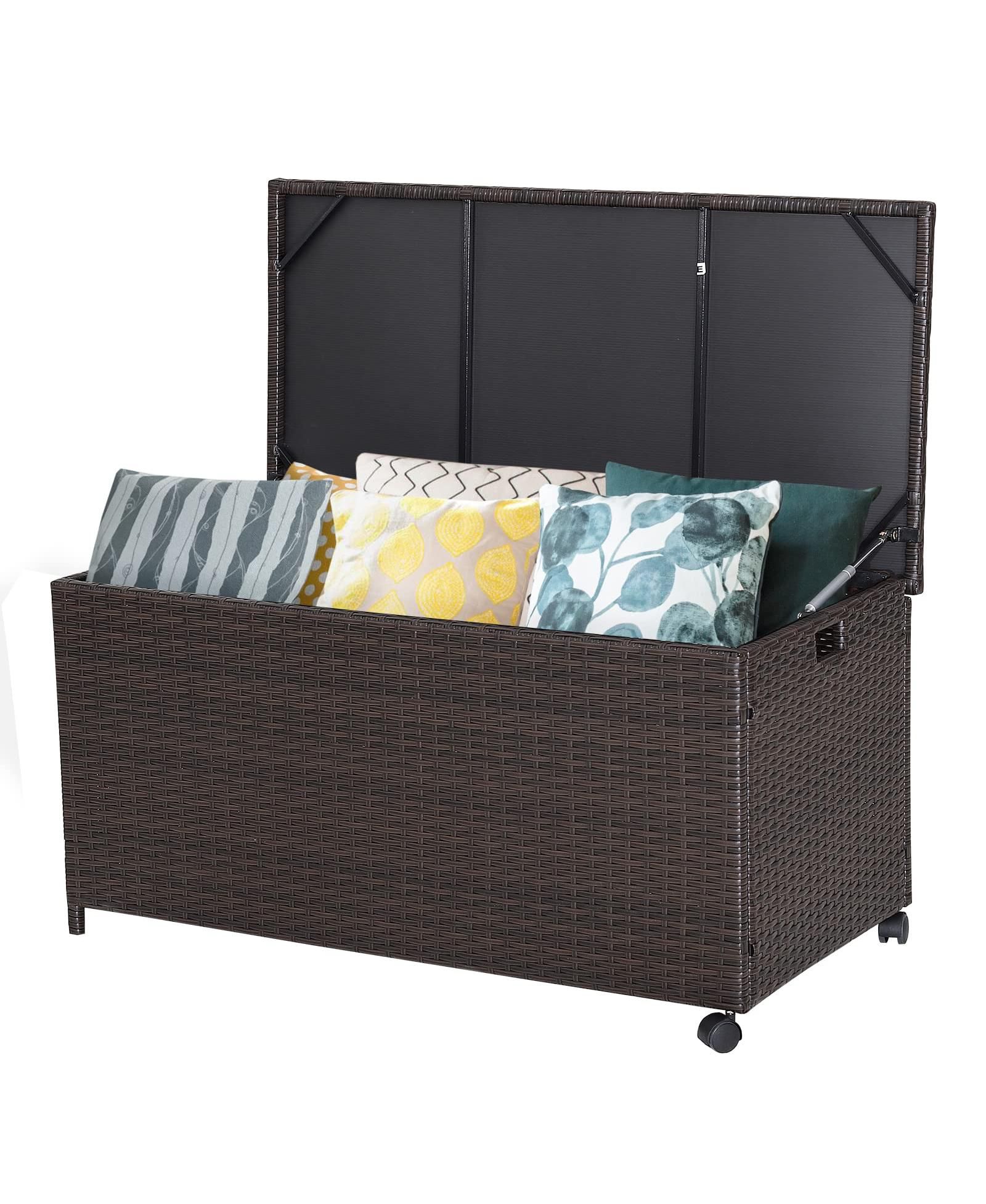Ecooso Wicker Outdoor Storage Box with Zippered Liner
