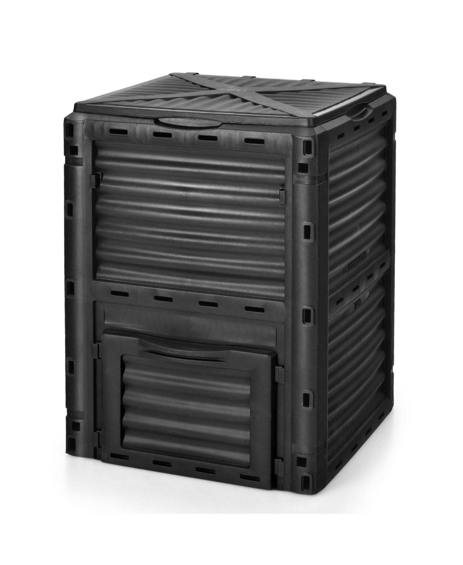Ecooso 23.5" x 23" x 32" 80-Gallon Outdoor Composter with Large Openable Lid and Bottom Exit Door