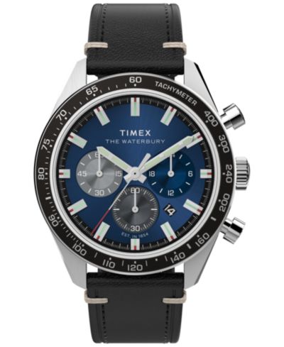 Timex Мужские кварцевые аналоговые часы на черном кожаном ремешке, 41mm