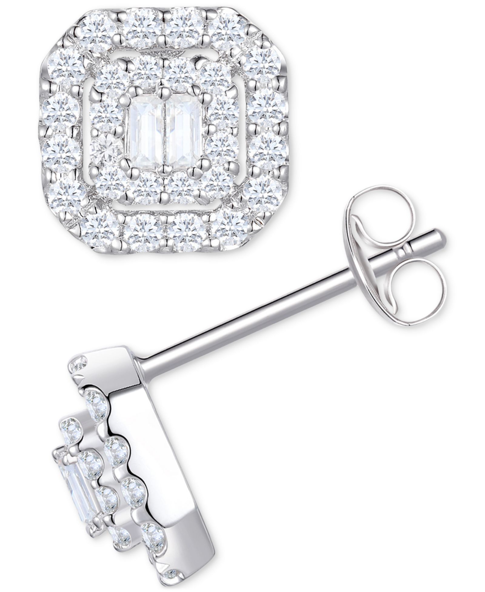 Серьги-гвоздики Diamond Round & Baguette Cluster в 14k White или Yellow Gold