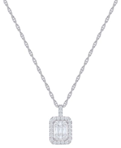 Diamond Emerald Shaped Halo Cluster 18" Pendant Necklace (1/3 ct. t.w.) in 14k White Gold